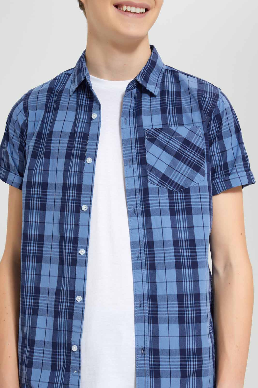 Redtag-Navy-&-Blue-Check-Shirt-With-White-Tee-BSR-Shirts,-Category:Shirts,-Colour:Navy,-Deals:New-In,-Filter:Senior-Boys-(8-to-14-Yrs),-New-In-BSR-APL,-Non-Sale,-Section:Boys-(0-to-14Yrs),-W22O-Senior-Boys-9 to 14 Years