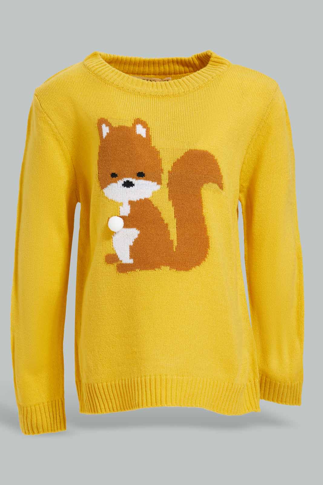 Redtag-Mustard-Squirrel-Pullover-Category:Pullovers,-Colour:Mustard,-Deals:New-In,-Dept:Girls,-Filter:Infant-Girls-(3-to-24-Mths),-ING-Pullovers,-New-In-ING-APL,-Non-Sale,-Section:Girls-(0-to-14Yrs),-TBL,-W22B-Infant-Girls-3 to 24 Months
