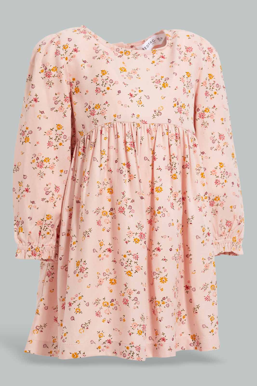 Redtag-Pink-Floral-Aop-Dress-Category:Dresses,-Colour:Apricot,-Deals:New-In,-Filter:Infant-Girls-(3-to-24-Mths),-ING-Dresses,-New-In-ING-APL,-Non-Sale,-Section:Girls-(0-to-14Yrs),-W22A-Infant-Girls-3 to 24 Months