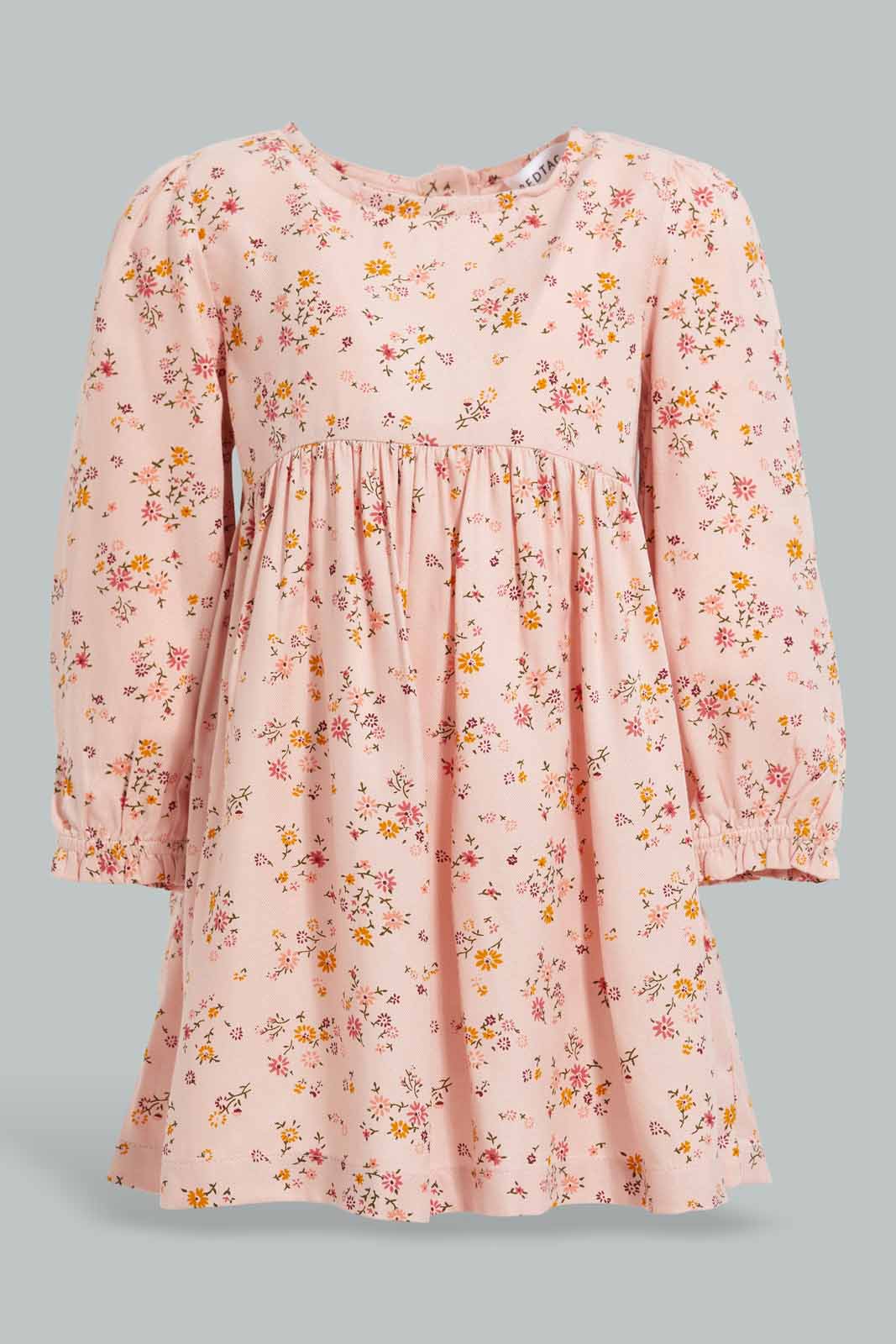 Redtag-Pink-Floral-Aop-Dress-Category:Dresses,-Colour:Apricot,-Deals:New-In,-Filter:Infant-Girls-(3-to-24-Mths),-ING-Dresses,-New-In-ING-APL,-Non-Sale,-Section:Girls-(0-to-14Yrs),-W22A-Infant-Girls-3 to 24 Months