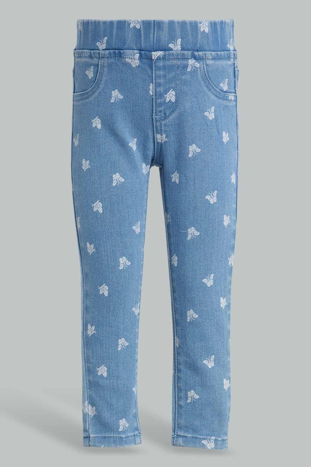 Redtag-Blue-Butterfly-Aop-Jeggings-Category:Jeggings,-Colour:Blue,-Deals:New-In,-Filter:Infant-Girls-(3-to-24-Mths),-ING-Jeggings,-New-In-ING-APL,-Non-Sale,-Section:Girls-(0-to-14Yrs),-W22O-Infant-Girls-3 to 24 Months