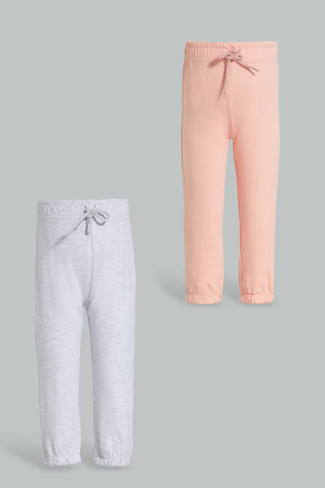 Redtag-Pink-And-Grey-2PK-Solid-Track-Pants-Category:Joggers,-Colour:Assorted,-Deals:New-In,-Filter:Infant-Girls-(3-to-24-Mths),-ING-Joggers,-New-In-ING-APL,-Non-Sale,-Section:Girls-(0-to-14Yrs),-W22O-Infant-Girls-3 to 24 Months
