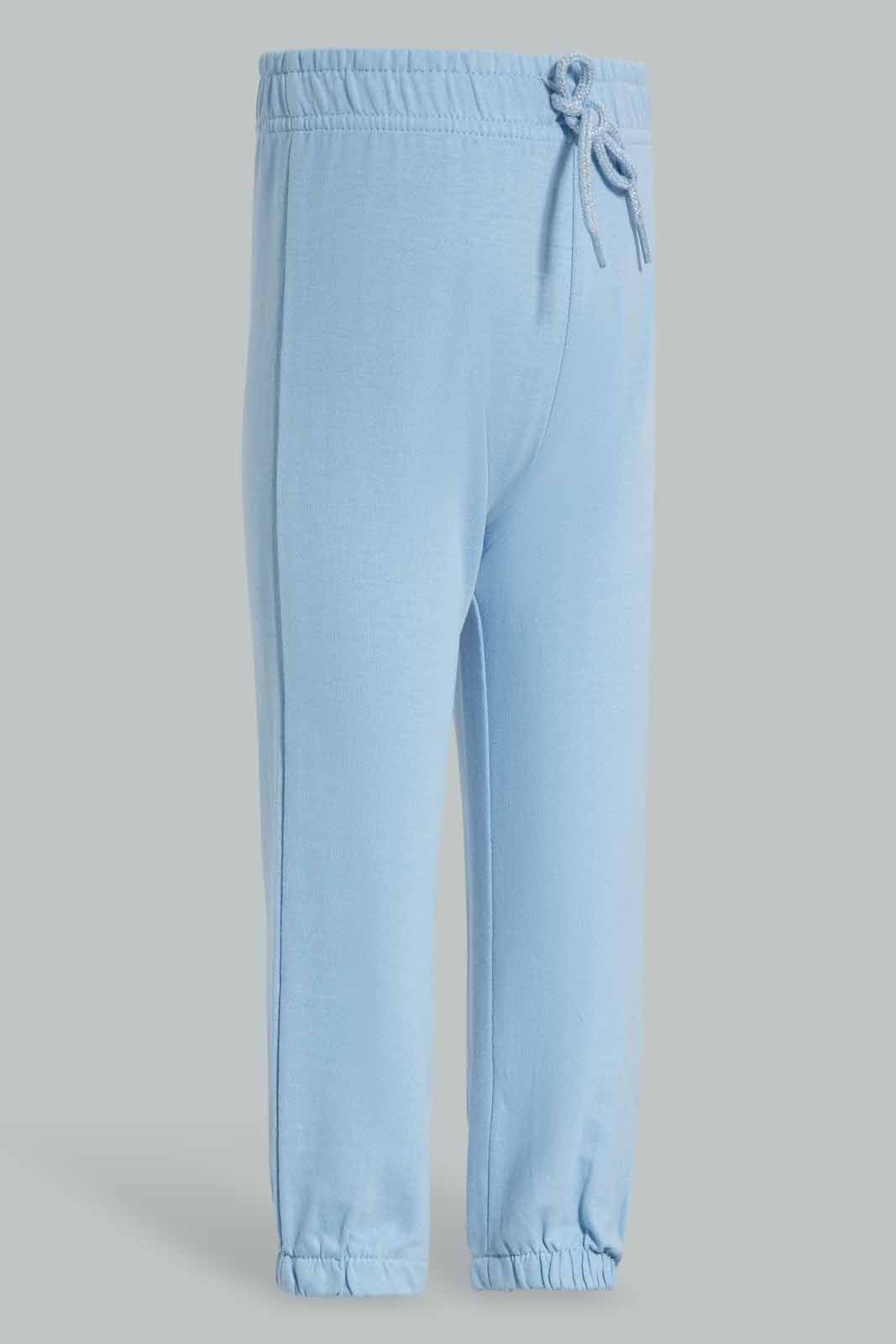 Redtag-Blue-And-White-2PK-Solid-Track-Pants-Category:Joggers,-Colour:Assorted,-Deals:New-In,-Filter:Infant-Girls-(3-to-24-Mths),-ING-Joggers,-New-In-ING-APL,-Non-Sale,-Section:Girls-(0-to-14Yrs),-W22O-Infant-Girls-3 to 24 Months