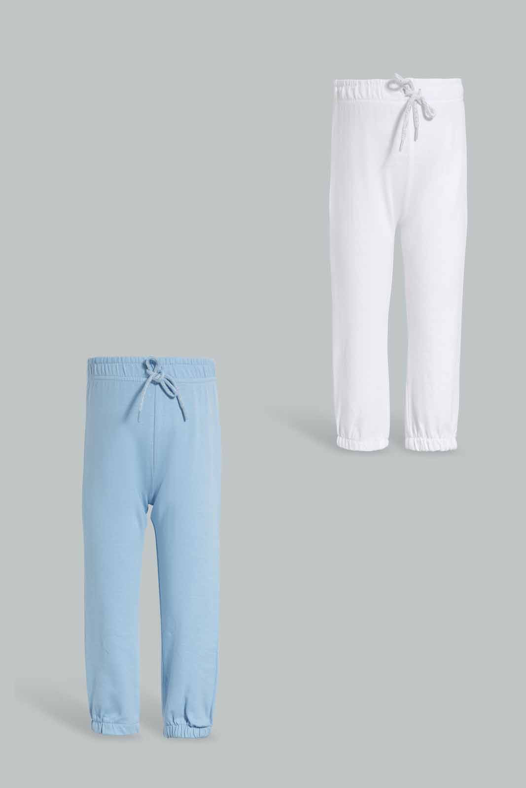 Redtag-Blue-And-White-2PK-Solid-Track-Pants-Category:Joggers,-Colour:Assorted,-Deals:New-In,-Filter:Infant-Girls-(3-to-24-Mths),-ING-Joggers,-New-In-ING-APL,-Non-Sale,-Section:Girls-(0-to-14Yrs),-W22O-Infant-Girls-3 to 24 Months