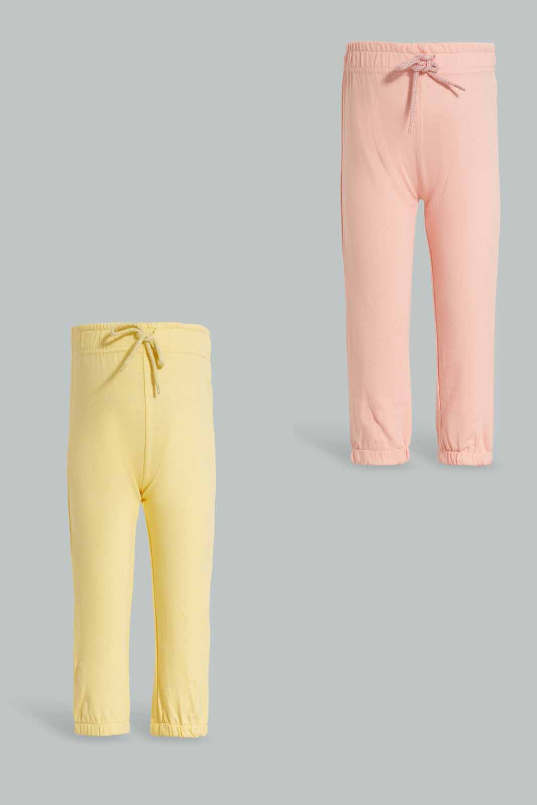 Redtag-Yellow-And-Pink-2PK-Solid-Track-Pants-Category:Joggers,-Colour:Assorted,-Deals:New-In,-Filter:Infant-Girls-(3-to-24-Mths),-ING-Joggers,-New-In-ING-APL,-Non-Sale,-Section:Girls-(0-to-14Yrs),-W22O-Infant-Girls-3 to 24 Months