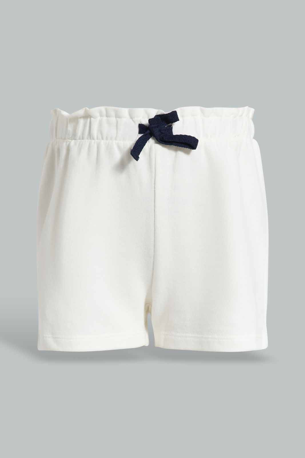 Redtag-White-And-Navy-2PK-Solid-Shorts-Category:Shorts,-Colour:Assorted,-Deals:New-In,-Filter:Infant-Girls-(3-to-24-Mths),-ING-Shorts,-New-In-ING-APL,-Non-Sale,-Section:Girls-(0-to-14Yrs),-W22O-Infant-Girls-3 to 24 Months