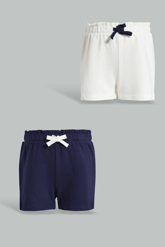 Redtag-White-And-Navy-2PK-Solid-Shorts-Category:Shorts,-Colour:Assorted,-Deals:New-In,-Filter:Infant-Girls-(3-to-24-Mths),-ING-Shorts,-New-In-ING-APL,-Non-Sale,-Section:Girls-(0-to-14Yrs),-W22O-Infant-Girls-3 to 24 Months
