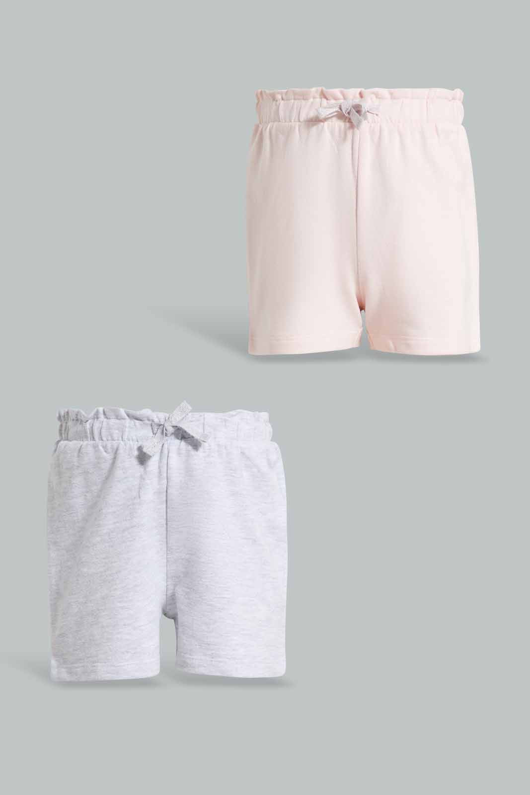 Redtag-Grey-And-Pink-2PK-Solid-Shorts-Category:Shorts,-Colour:Assorted,-Deals:New-In,-Filter:Infant-Girls-(3-to-24-Mths),-ING-Shorts,-New-In-ING-APL,-Non-Sale,-Section:Girls-(0-to-14Yrs),-W22O-Infant-Girls-3 to 24 Months