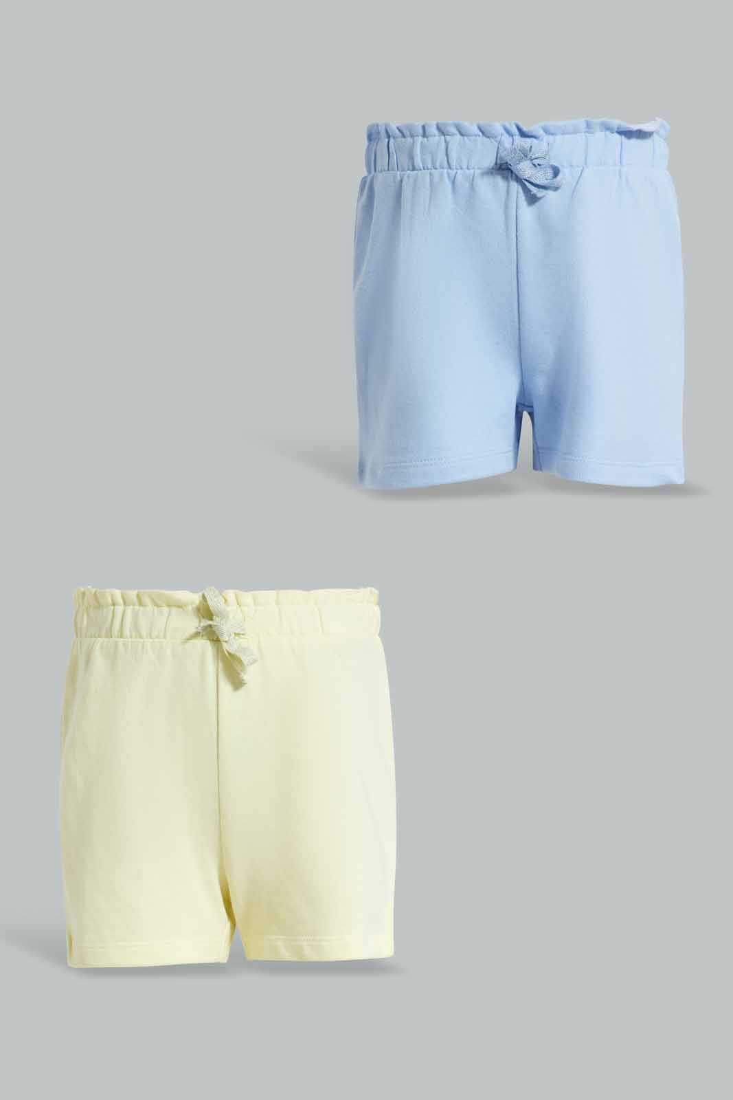 Redtag-Blue-And-Yellow-2PK-Solid-Shorts-Category:Shorts,-Colour:Assorted,-Deals:New-In,-Filter:Infant-Girls-(3-to-24-Mths),-ING-Shorts,-New-In-ING-APL,-Non-Sale,-Section:Girls-(0-to-14Yrs),-W22O-Infant-Girls-3 to 24 Months