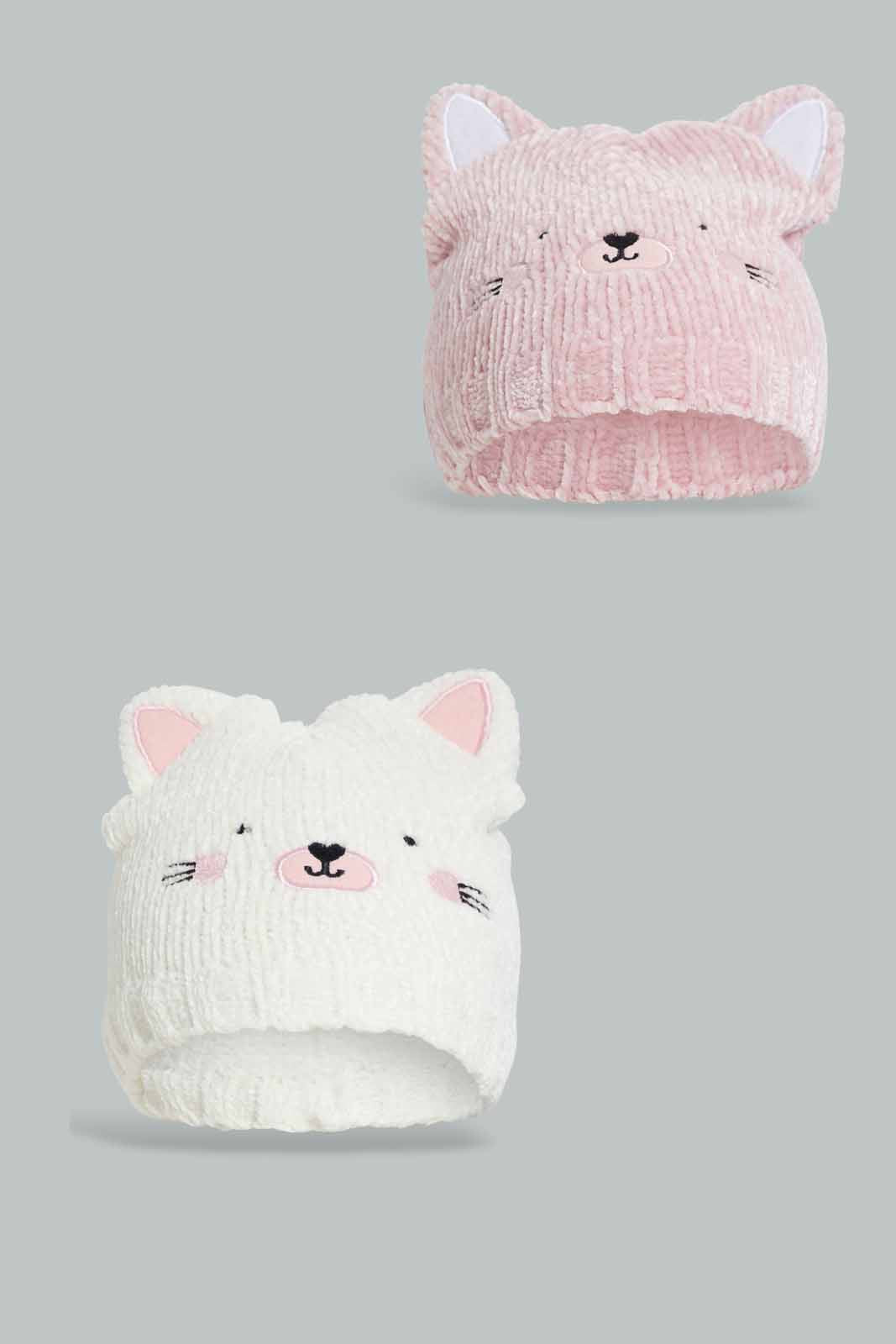 Redtag-White-And-Olive-Knitted-Set-Of-2-Cap-Category:Caps-&-Hats,-Colour:Assorted,-Filter:Girls-Accessories,-GIR-Caps-&-Hats,-New-In,-New-In-GIR-ACC,-Non-Sale,-Section:Girls-(0-to-14Yrs),-W22A-Girls-