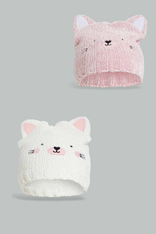 Redtag-White-And-Olive-Knitted-Set-Of-2-Cap-Category:Caps-&-Hats,-Colour:Assorted,-Filter:Girls-Accessories,-GIR-Caps-&-Hats,-New-In,-New-In-GIR-ACC,-Non-Sale,-Section:Girls-(0-to-14Yrs),-W22A-Girls-