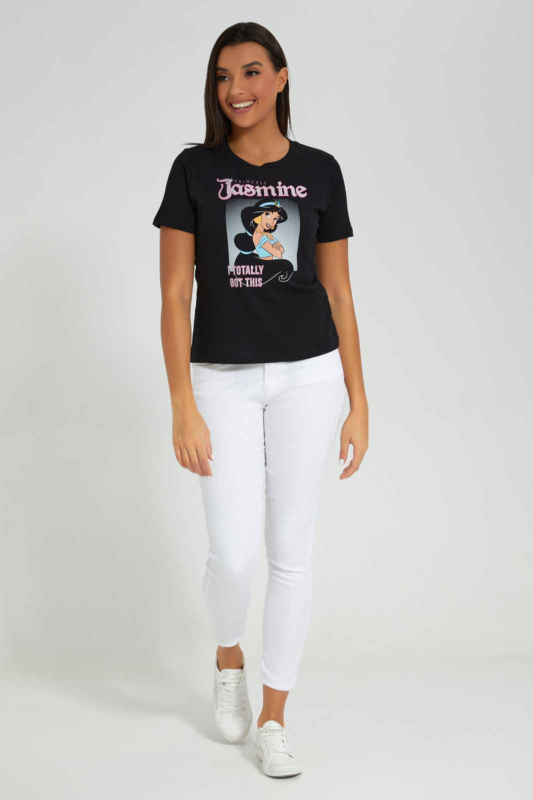 Redtag-Black-Jasmine-Printed-T-Shirt-Category:T-Shirts,-Colour:Black,-Deals:New-In,-Filter:Women's-Clothing,-New-In-Women-APL,-Non-Sale,-Section:Women,-TBL,-W22A,-Women-T-Shirts-Women's-