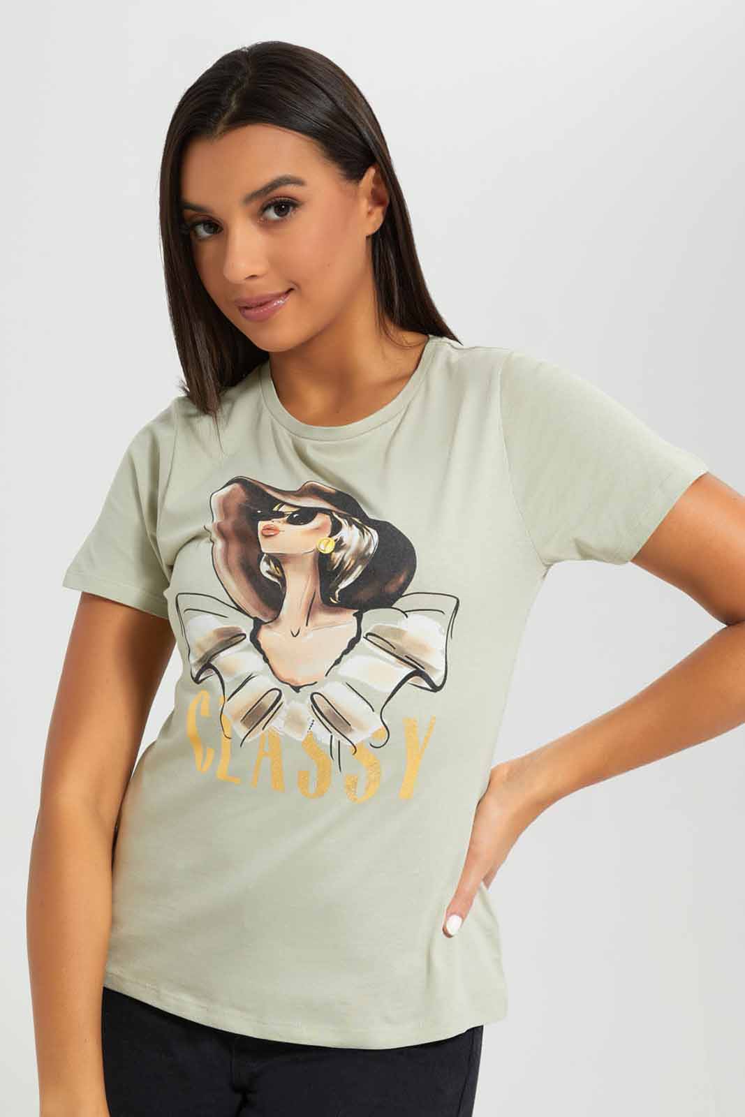 Redtag-Olive-Classy-Printed-T-Shirt-Category:T-Shirts,-Colour:Olive,-Deals:New-In,-Filter:Women's-Clothing,-New-In-Women-APL,-Non-Sale,-Section:Women,-TBL,-W22A,-Women-T-Shirts-Women's-