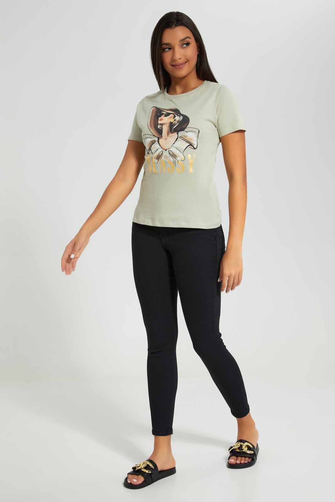 Redtag-Olive-Classy-Printed-T-Shirt-Category:T-Shirts,-Colour:Olive,-Deals:New-In,-Filter:Women's-Clothing,-New-In-Women-APL,-Non-Sale,-Section:Women,-TBL,-W22A,-Women-T-Shirts-Women's-
