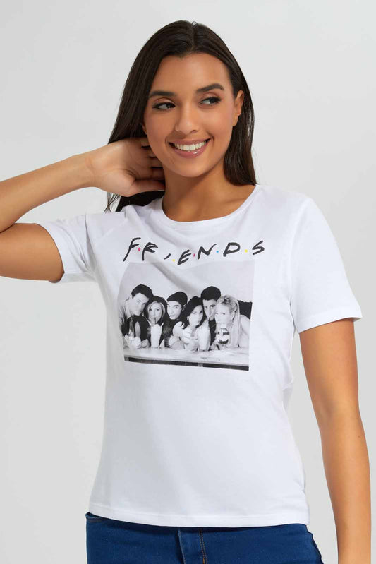 Redtag-White-Friends-Printed-T-Shirt-Category:T-Shirts,-Colour:White,-Deals:New-In,-Filter:Women's-Clothing,-New-In-Women-APL,-Non-Sale,-Section:Women,-TBL,-W22A,-Women-T-Shirts-Women's-