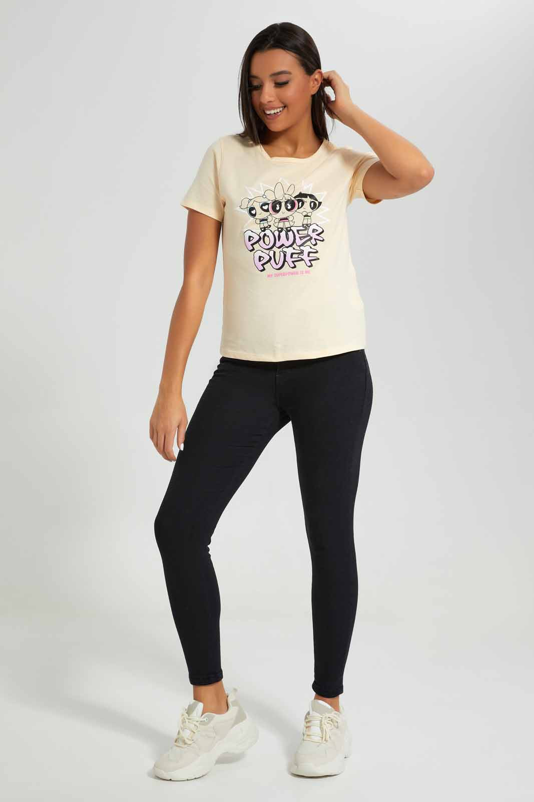 Redtag-Blush-Powerpuff-Printed-T-Shirt-Category:T-Shirts,-Colour:Apricot,-Deals:New-In,-Filter:Women's-Clothing,-New-In-Women-APL,-Non-Sale,-Section:Women,-TBL,-W22A,-Women-T-Shirts-Women's-