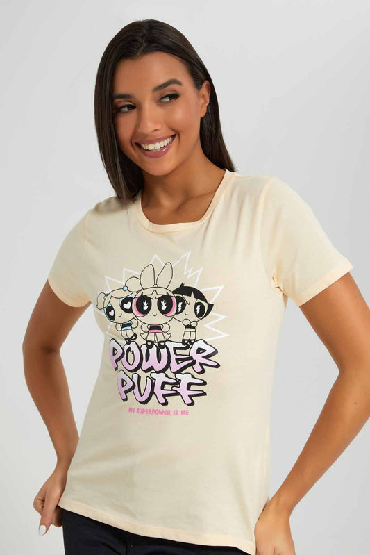 Redtag-Blush-Powerpuff-Printed-T-Shirt-Category:T-Shirts,-Colour:Apricot,-Deals:New-In,-Filter:Women's-Clothing,-New-In-Women-APL,-Non-Sale,-Section:Women,-TBL,-W22A,-Women-T-Shirts-Women's-
