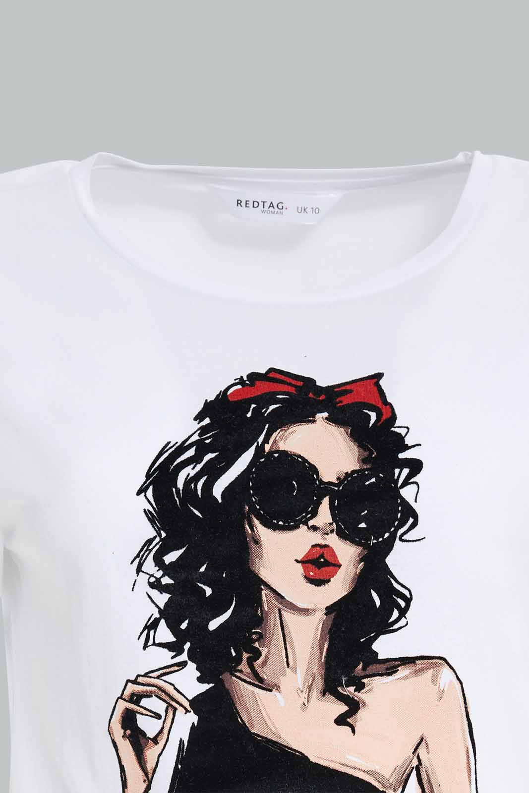 Redtag-White-Fashionista-Embellished-T-Shirt-Category:T-Shirts,-Colour:White,-Deals:New-In,-Filter:Women's-Clothing,-New-In-Women-APL,-Non-Sale,-Section:Women,-TBL,-W22A,-Women-T-Shirts-Women's-