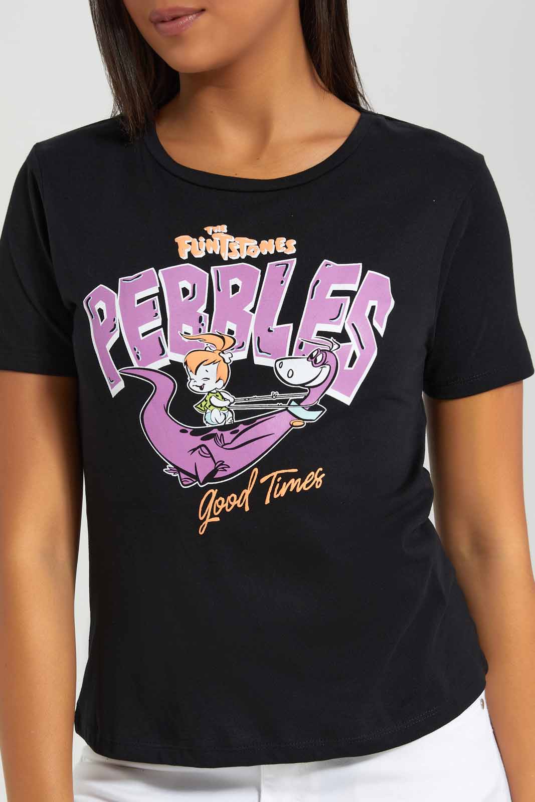 Redtag-Black-Pebble-Flinstone-Printed-T-Shirt-Category:T-Shirts,-Colour:Black,-Deals:New-In,-Filter:Women's-Clothing,-New-In-Women-APL,-Non-Sale,-Section:Women,-TBL,-W22A,-Women-T-Shirts-Women's-