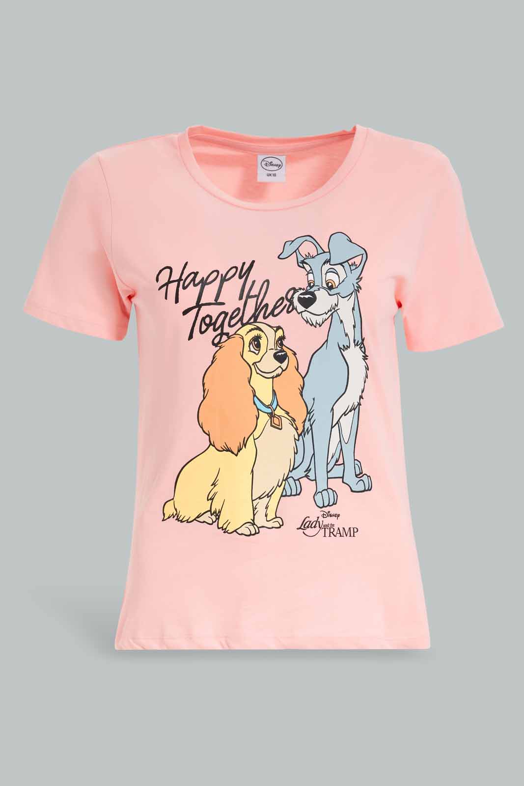Redtag-Pink-Lady-&-The-Tramp-Printed-T-Shirt-Category:T-Shirts,-Colour:Apricot,-Deals:New-In,-Filter:Women's-Clothing,-New-In-Women-APL,-Non-Sale,-Section:Women,-TBL,-W22A,-Women-T-Shirts-Women's-