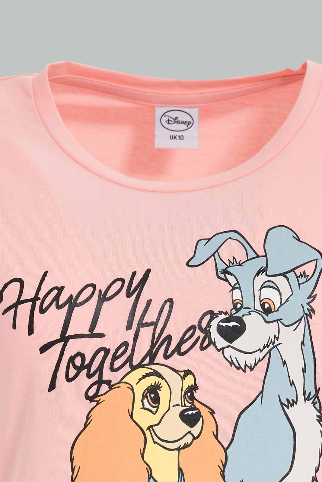 Redtag-Pink-Lady-&-The-Tramp-Printed-T-Shirt-Category:T-Shirts,-Colour:Apricot,-Deals:New-In,-Filter:Women's-Clothing,-New-In-Women-APL,-Non-Sale,-Section:Women,-TBL,-W22A,-Women-T-Shirts-Women's-