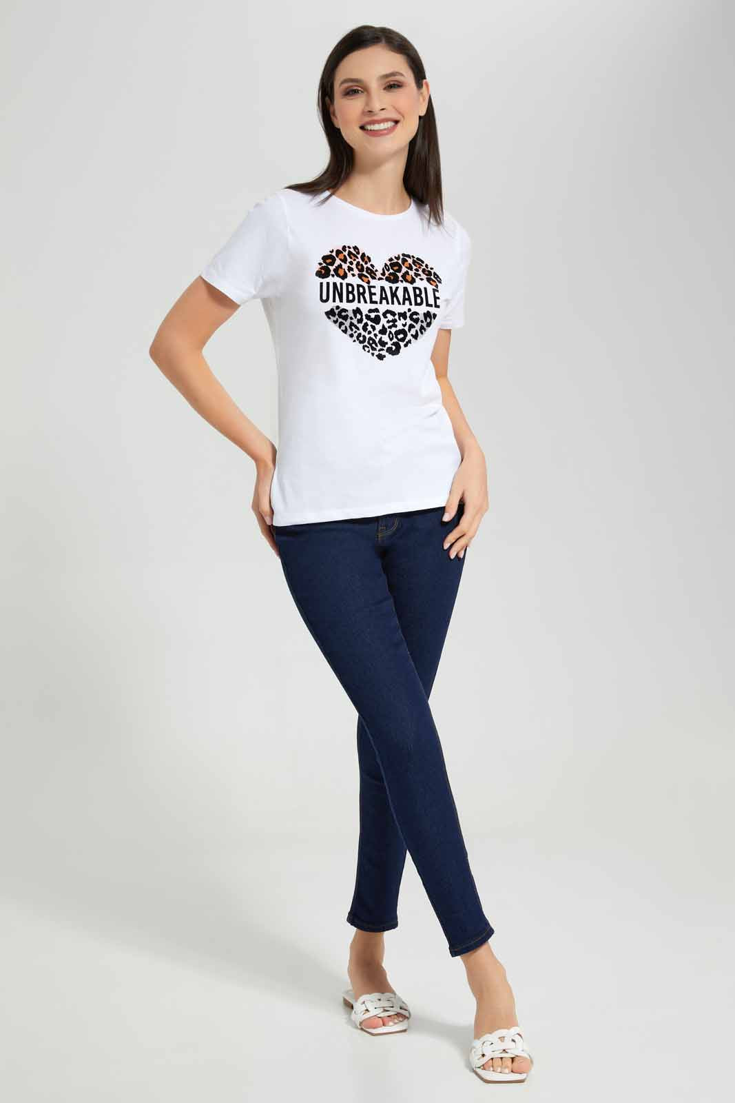 Redtag-Olive-Unbreakable-Embellished-T-Shirt-Category:T-Shirts,-Colour:Olive,-Deals:New-In,-Filter:Women's-Clothing,-New-In-Women-APL,-Non-Sale,-Section:Women,-TBL,-W22A,-Women-T-Shirts-Women's-