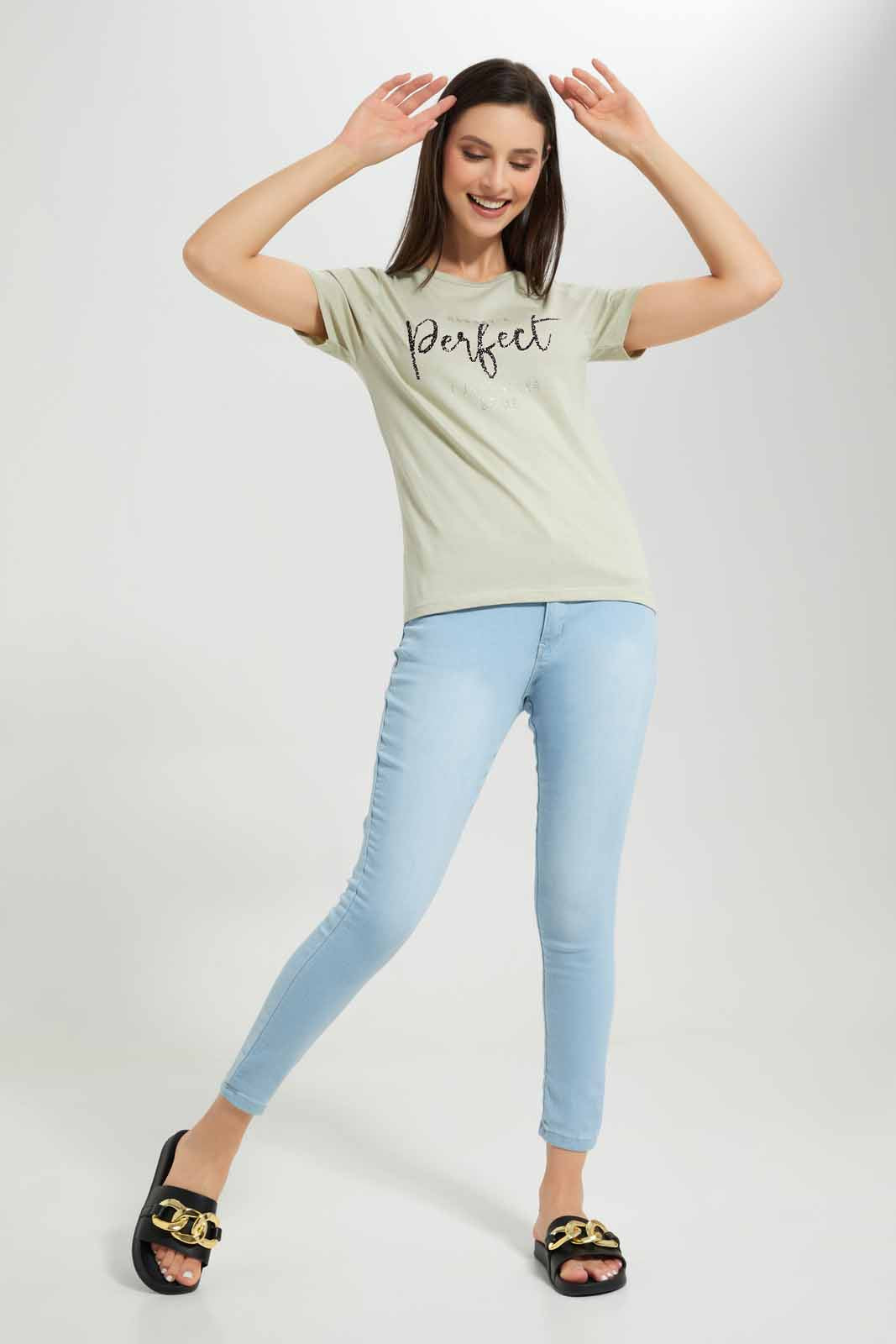 Redtag-Olive-Perfect-Embellished-T-Shirt-Category:T-Shirts,-Colour:Olive,-Deals:New-In,-Filter:Women's-Clothing,-New-In-Women-APL,-Non-Sale,-Section:Women,-TBL,-W22A,-Women-T-Shirts-Women's-