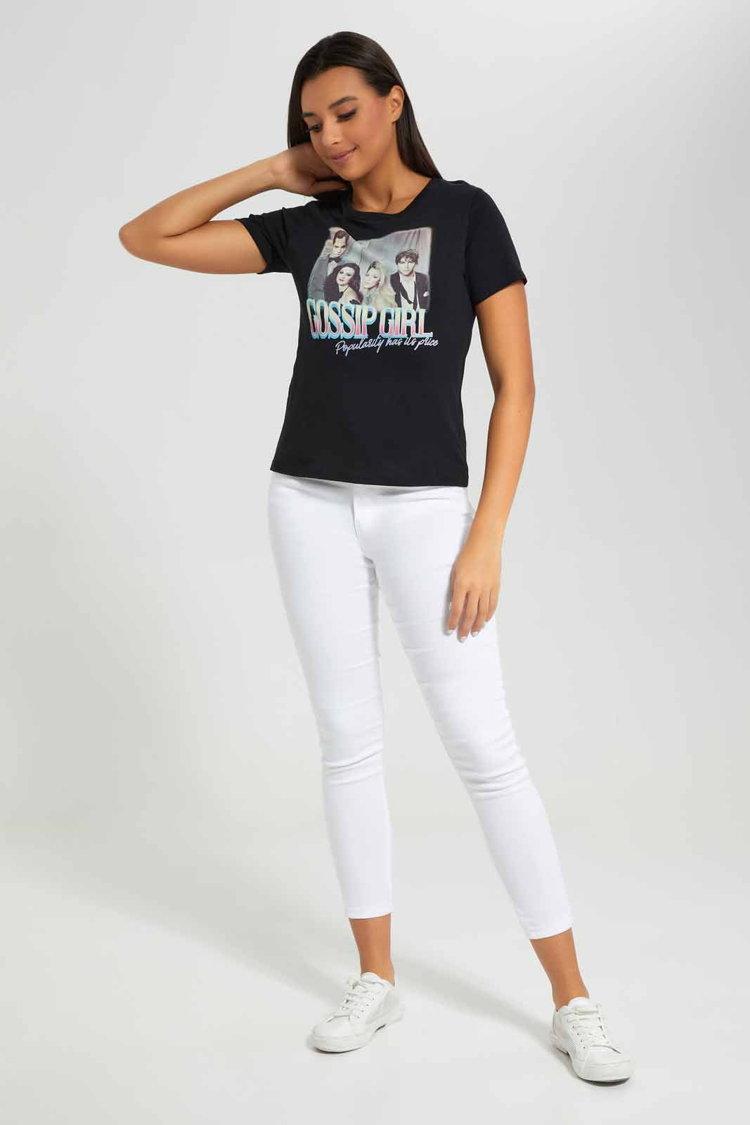 Redtag-White-Gossip-Girl-Printed-T-Shirt-Category:T-Shirts,-Colour:White,-Deals:New-In,-Filter:Women's-Clothing,-New-In-Women-APL,-Non-Sale,-Section:Women,-TBL,-W22A,-Women-T-Shirts-Women's-