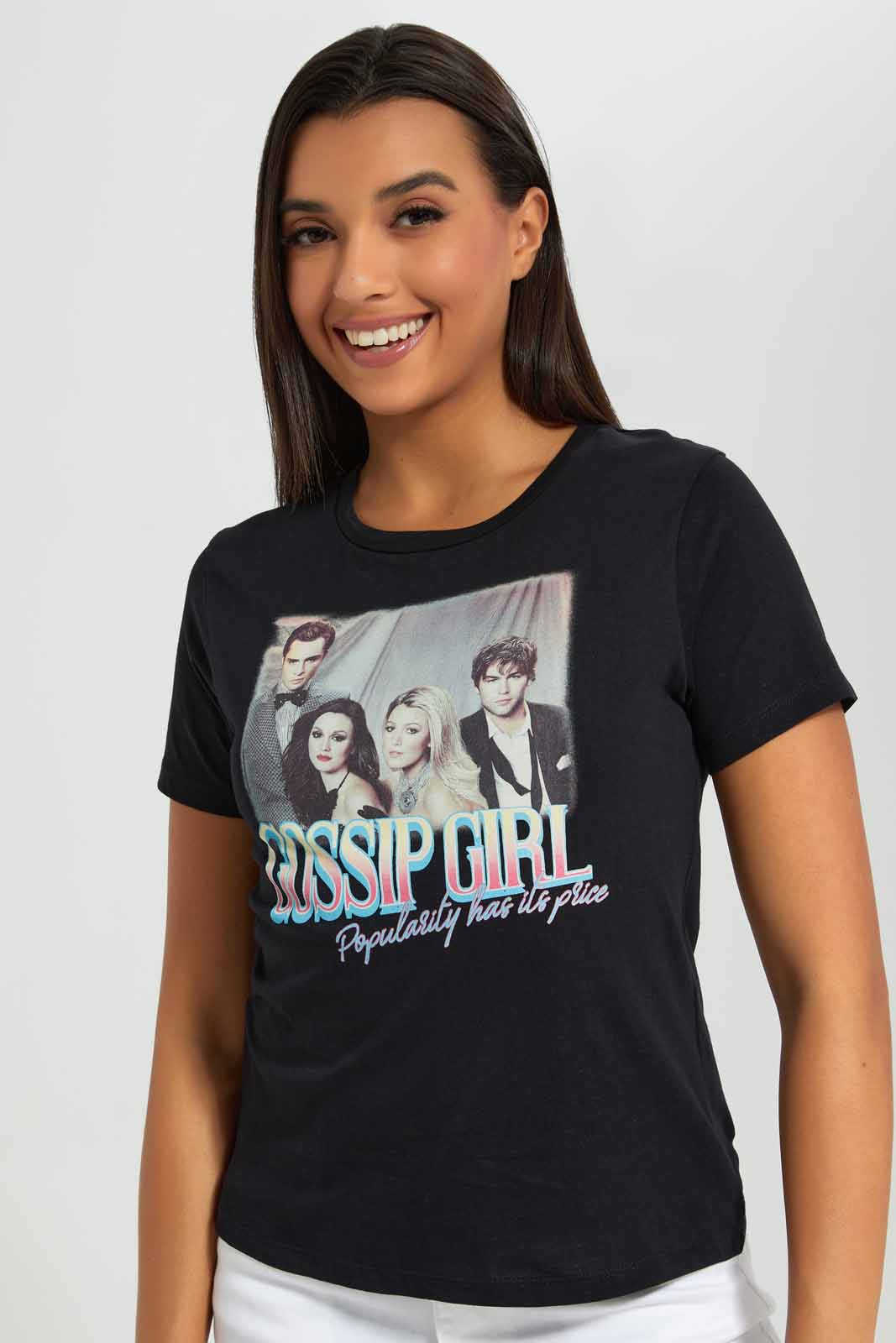 Redtag-White-Gossip-Girl-Printed-T-Shirt-Category:T-Shirts,-Colour:White,-Deals:New-In,-Filter:Women's-Clothing,-New-In-Women-APL,-Non-Sale,-Section:Women,-TBL,-W22A,-Women-T-Shirts-Women's-