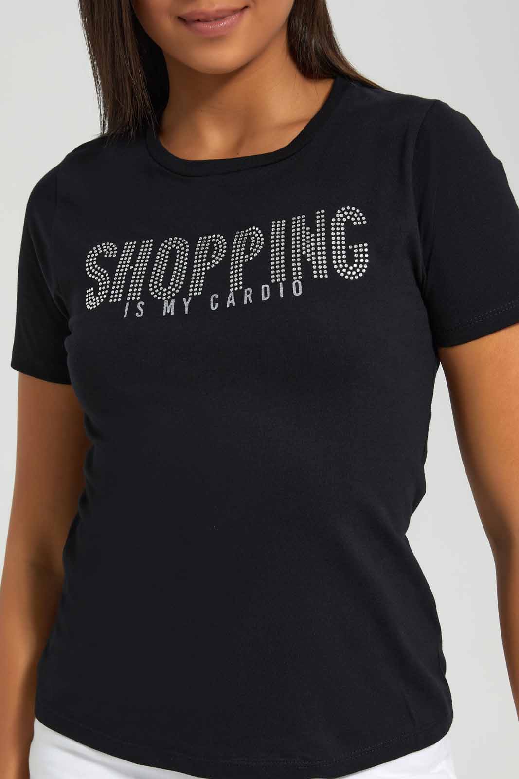 Redtag-Black-Shopping-Embellished-T-Shirt-Category:T-Shirts,-Colour:Black,-Deals:New-In,-Filter:Women's-Clothing,-New-In-Women-APL,-Non-Sale,-Section:Women,-TBL,-W22A,-Women-T-Shirts-Women's-