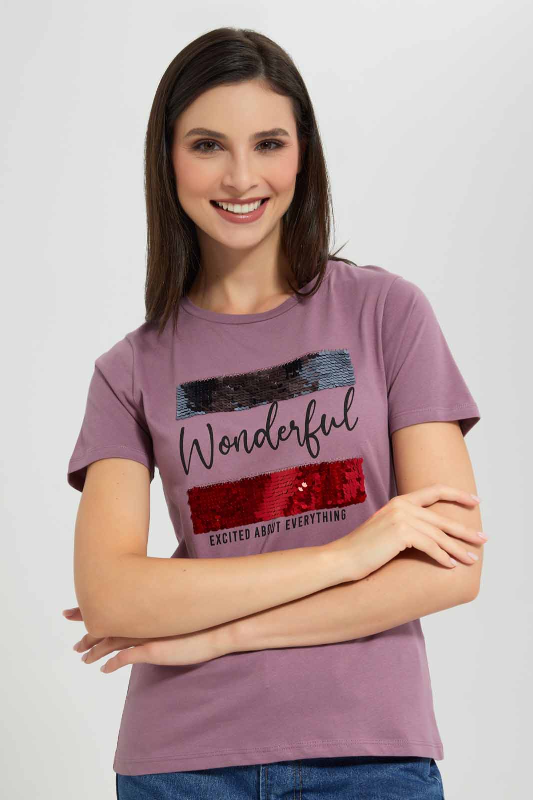 Redtag-Pale-Pink-Blush-Wonderful-Embellished-T-Shirt-Category:T-Shirts,-Colour:Apricot,-Deals:New-In,-Filter:Women's-Clothing,-New-In-Women-APL,-Non-Sale,-Section:Women,-TBL,-W22A,-Women-T-Shirts-Women's-
