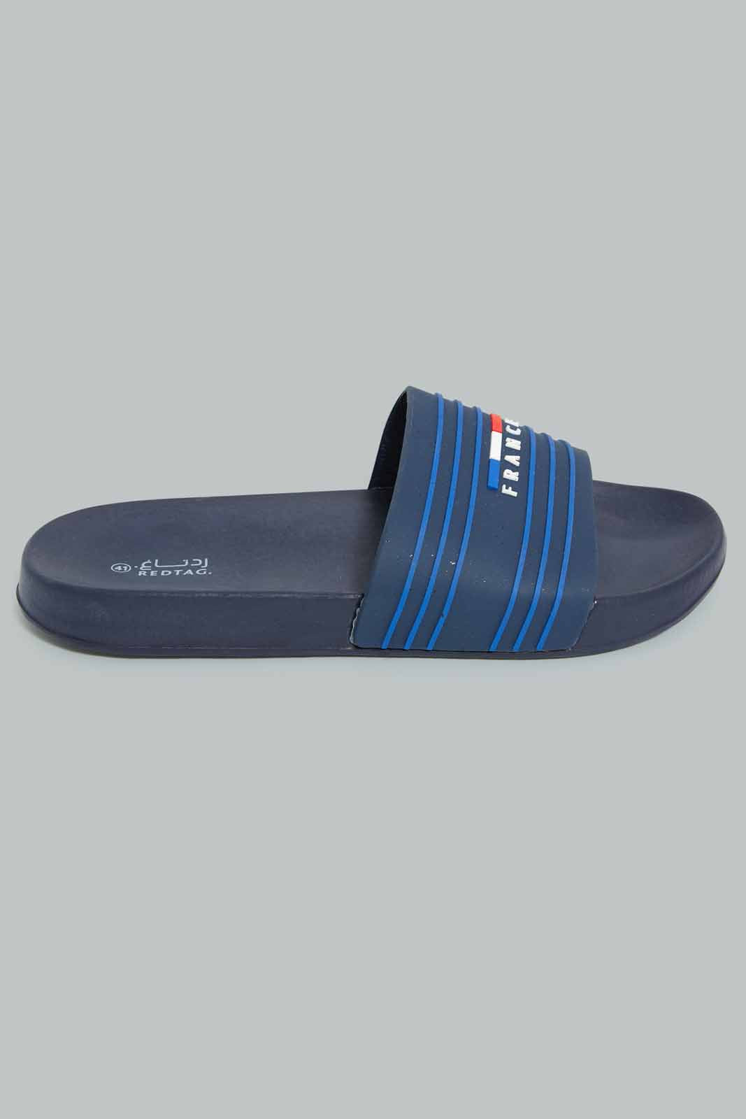 Redtag-Navy-France-Embossed-Slide-Category:Flip-Flops,-Colour:Navy,-Deals:New-In,-Filter:Men's-Footwear,-Men-Flip-Flops,-New-In-Men-FOO,-Non-Sale,-Section:Men,-W22B-Men's-