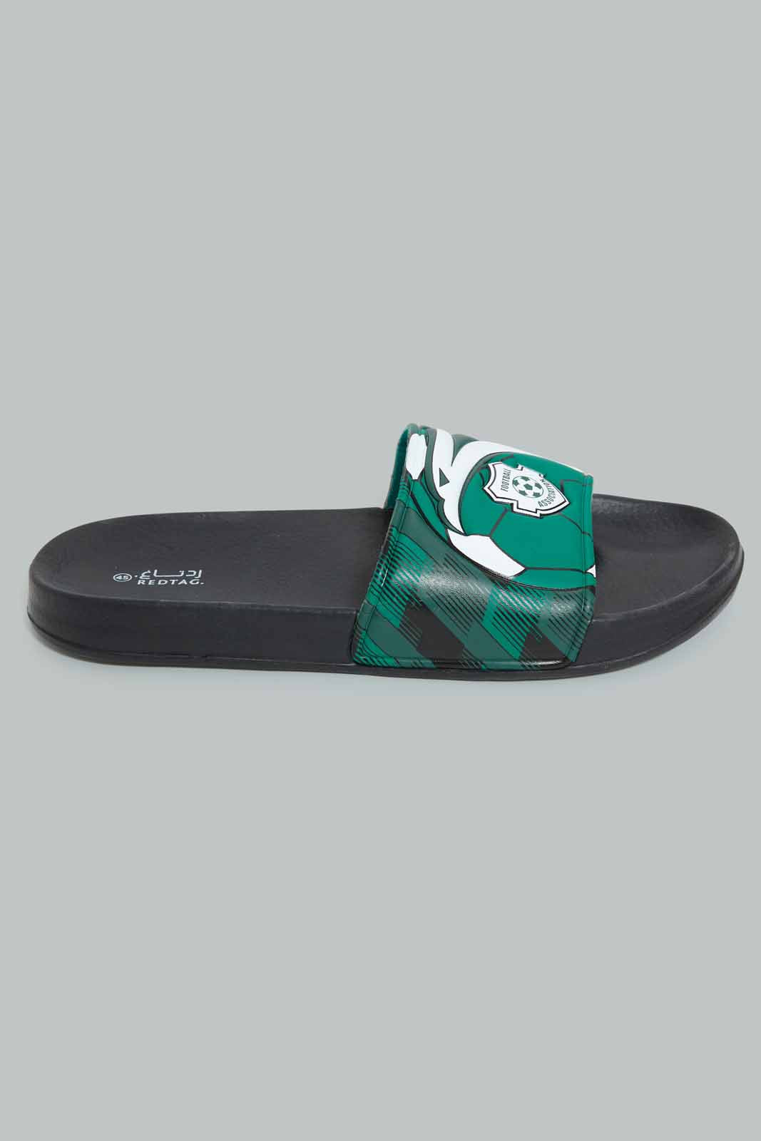 Redtag-Black-Printed-Ksa-Embossed-Slide-Category:Flip-Flops,-Colour:Black,-Deals:New-In,-Filter:Men's-Footwear,-Men-Flip-Flops,-New-In-Men-FOO,-Non-Sale,-Section:Men,-W22B-Men's-