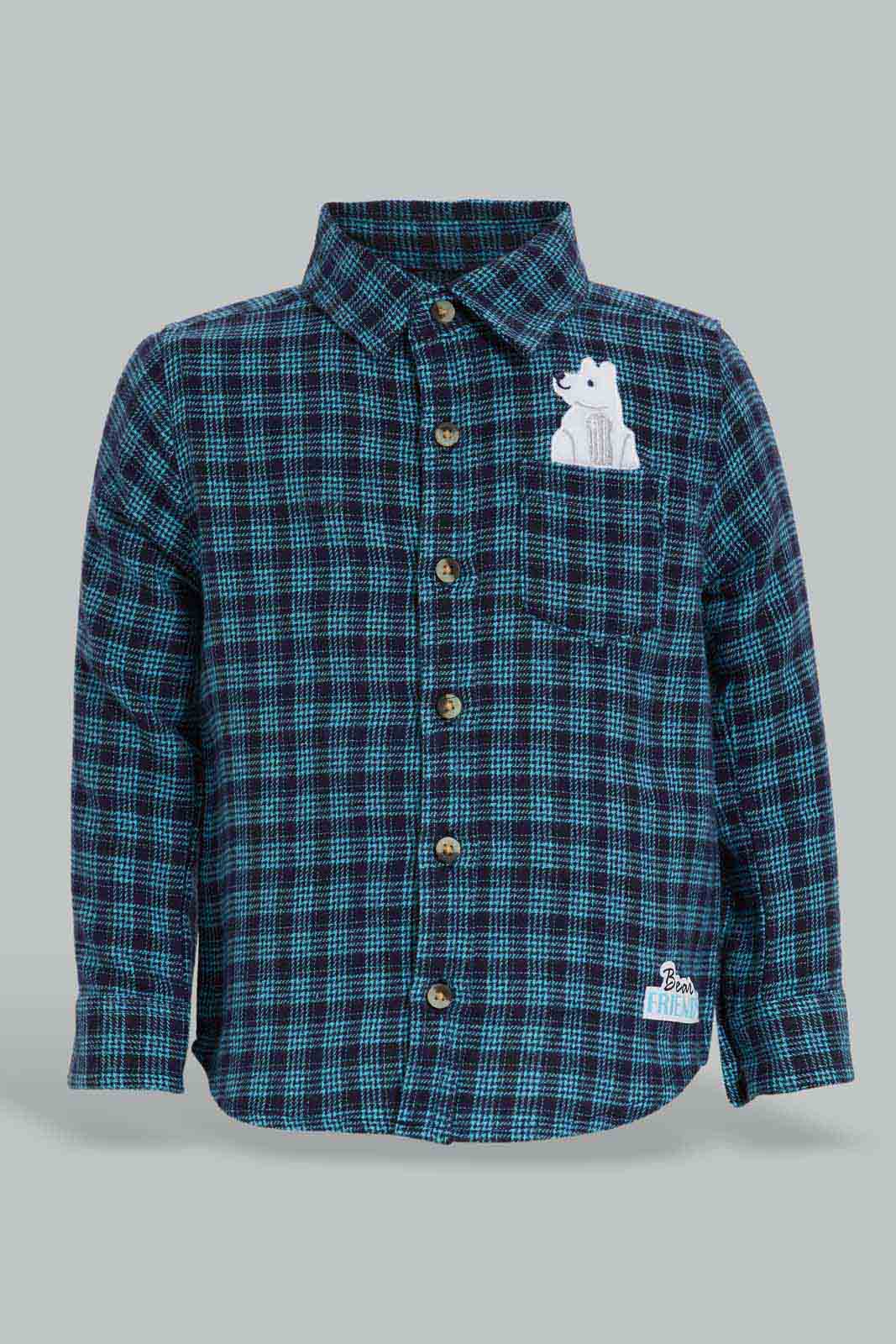 Redtag-Navy-Long-Slv-Check-Shirts-With-Pocket-Print-Category:Shirts,-Colour:Navy,-Deals:New-In,-Filter:Infant-Boys-(3-to-24-Mths),-INB-Shirts,-New-In-INB-APL,-Non-Sale,-Section:Boys-(0-to-14Yrs),-W22A-Infant-Boys-3 to 24 Months
