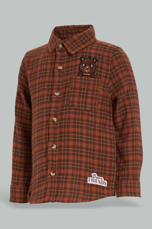 Redtag-Beige-Long-Slv-Check-Shirts-With-Pocket-Print-Category:Shirts,-Colour:Beige,-Deals:New-In,-Filter:Infant-Boys-(3-to-24-Mths),-INB-Shirts,-New-In-INB-APL,-Non-Sale,-Section:Boys-(0-to-14Yrs),-W22A-Infant-Boys-3 to 24 Months