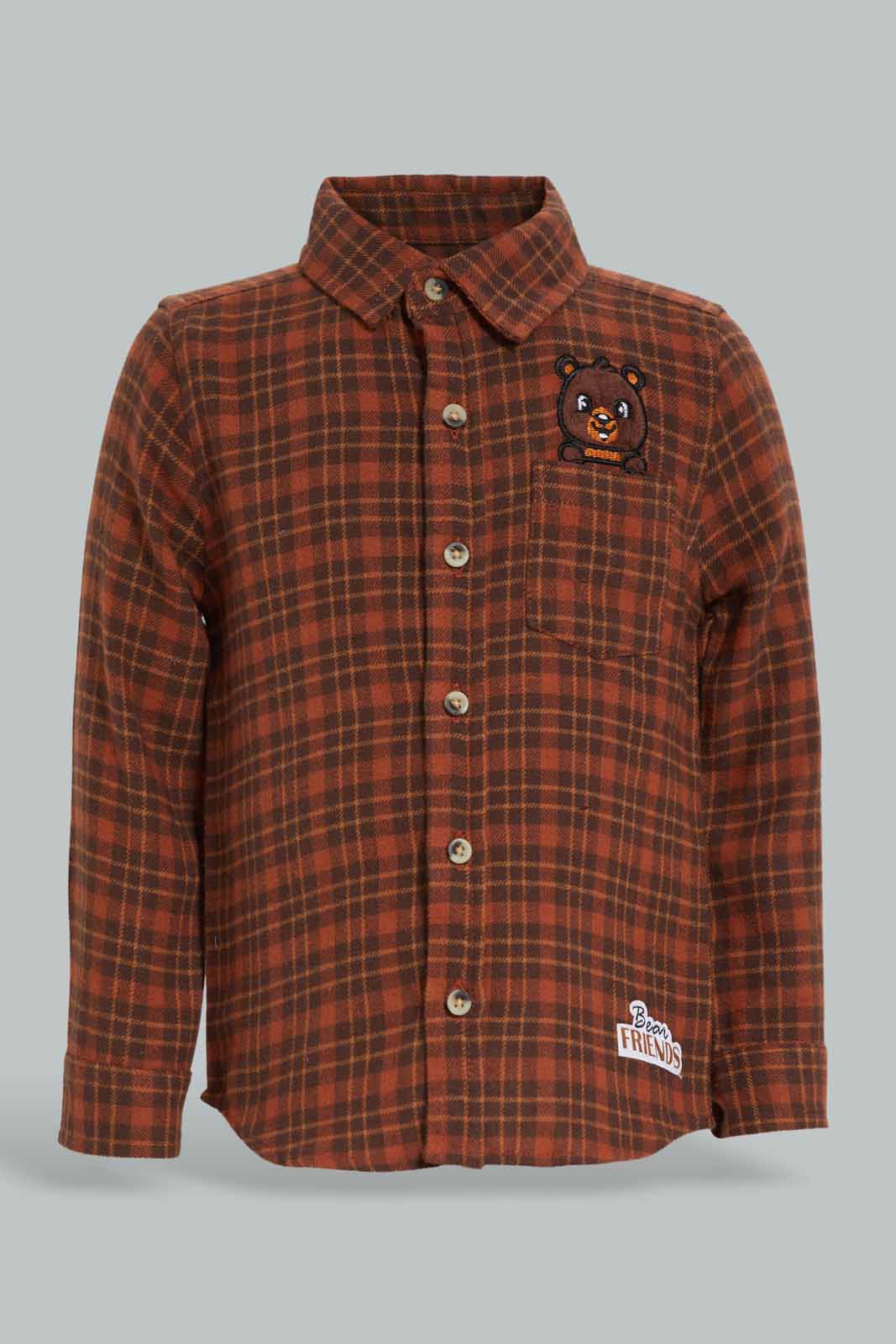 Redtag-Beige-Long-Slv-Check-Shirts-With-Pocket-Print-Category:Shirts,-Colour:Beige,-Deals:New-In,-Filter:Infant-Boys-(3-to-24-Mths),-INB-Shirts,-New-In-INB-APL,-Non-Sale,-Section:Boys-(0-to-14Yrs),-W22A-Infant-Boys-3 to 24 Months