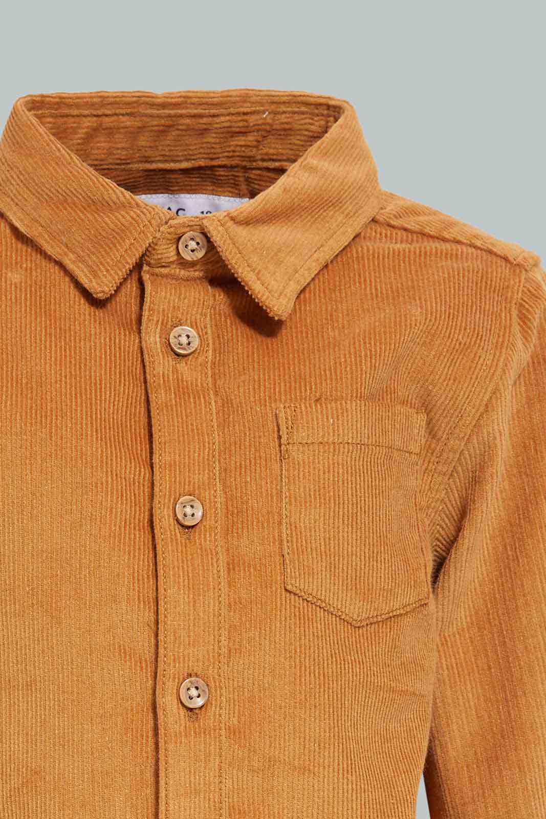 Redtag-Brown-Cord-Shirt-Category:Shirts,-Colour:Brown,-Deals:New-In,-Filter:Infant-Boys-(3-to-24-Mths),-INB-Shirts,-New-In-INB-APL,-Non-Sale,-Section:Boys-(0-to-14Yrs),-W22B-Infant-Boys-3 to 24 Months
