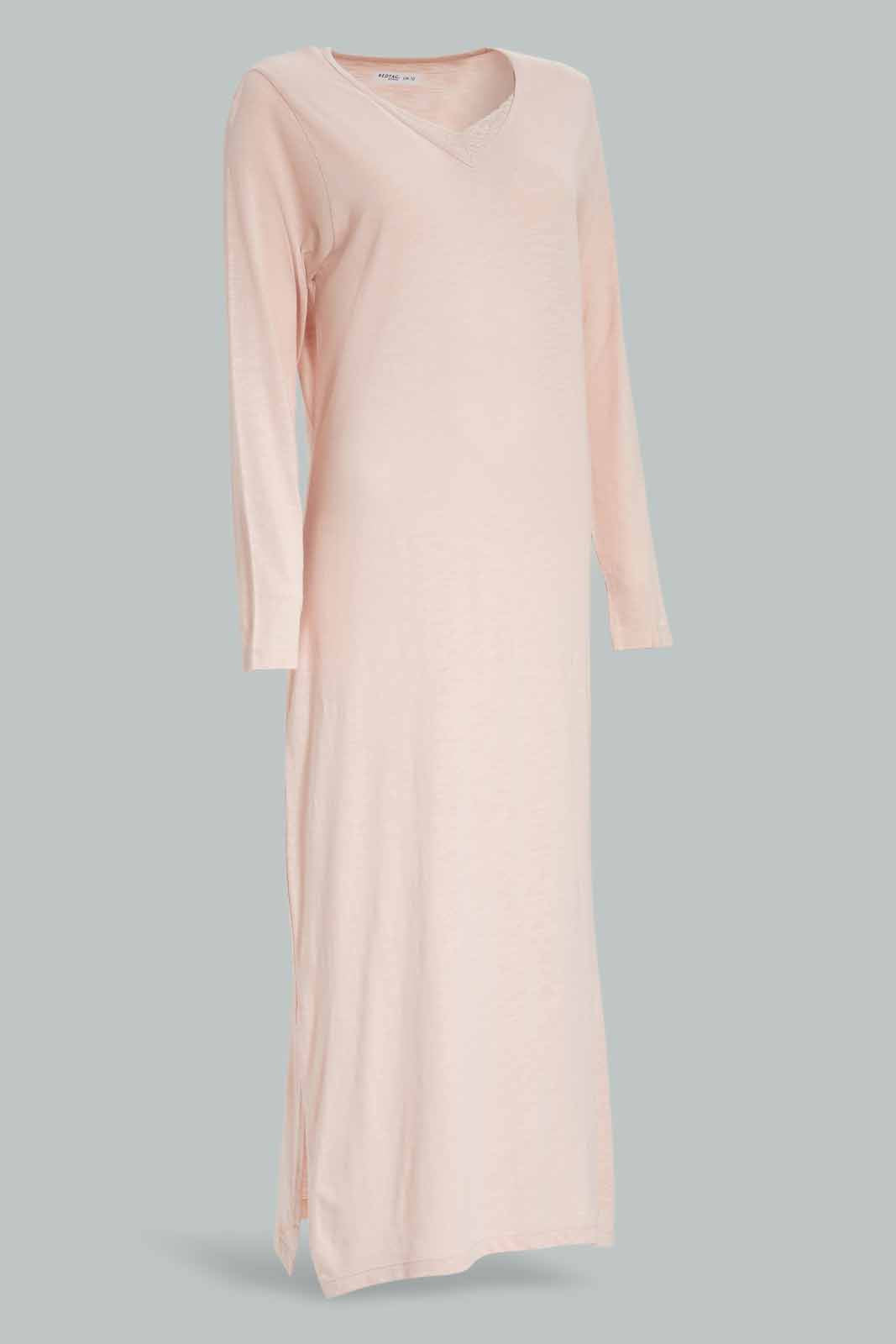 Redtag-Pale-Pink-Women-Fullsleeve-Solid-Nightgown-Category:Nightgowns,-Colour:Apricot,-Deals:New-In,-Filter:Women's-Clothing,-New-In-Women-APL,-Non-Sale,-Section:Women,-W22A,-Women-Nightgowns--