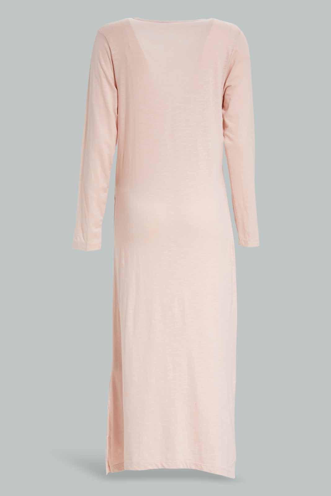 Redtag-Pale-Pink-Women-Fullsleeve-Solid-Nightgown-Category:Nightgowns,-Colour:Apricot,-Deals:New-In,-Filter:Women's-Clothing,-New-In-Women-APL,-Non-Sale,-Section:Women,-W22A,-Women-Nightgowns--