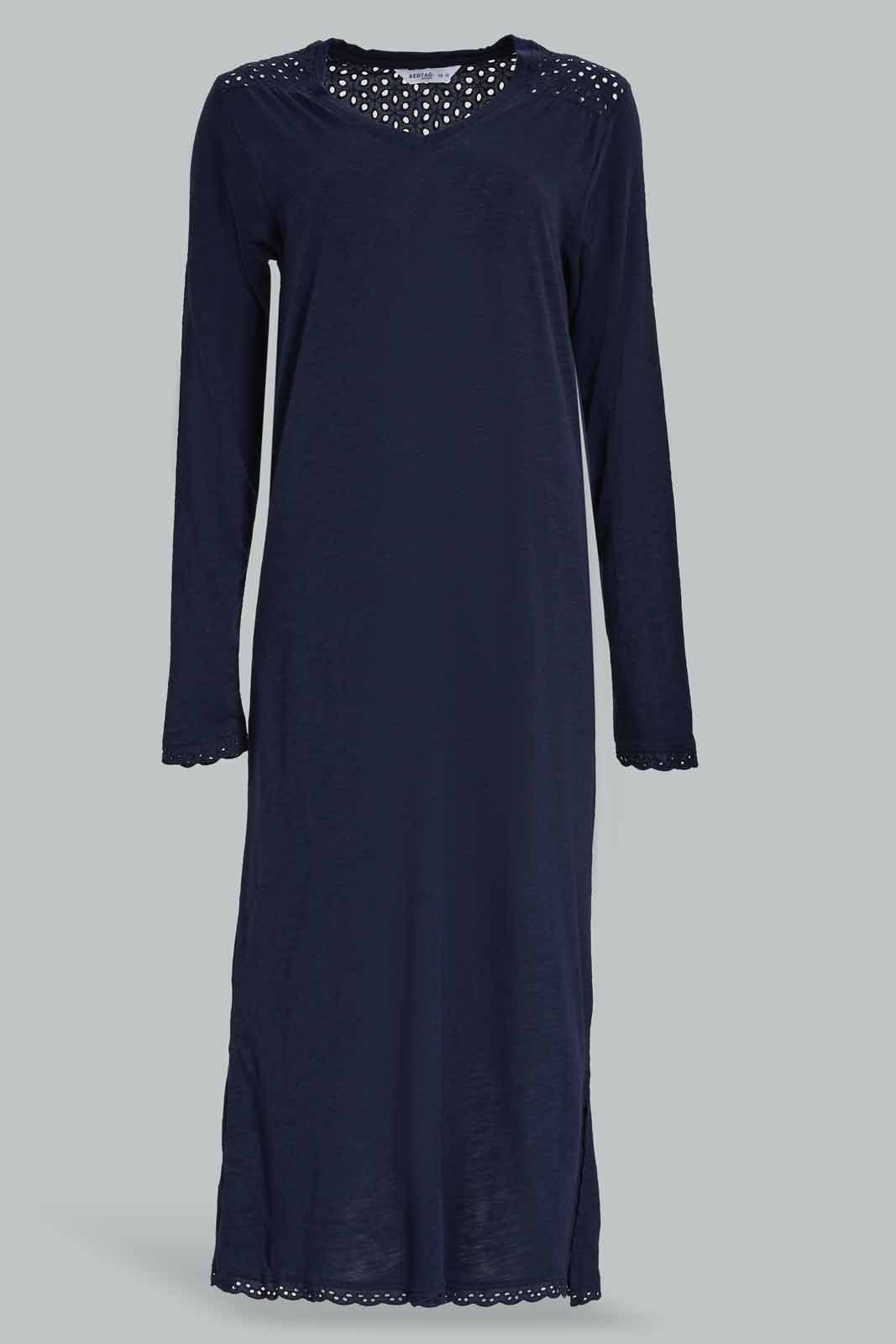 Redtag-Navy-Women-Fullsleeve-Solid-Nightgown-Category:Nightgowns,-Colour:Navy,-Deals:New-In,-Filter:Women's-Clothing,-New-In-Women-APL,-Non-Sale,-Section:Women,-W22A,-Women-Nightgowns--