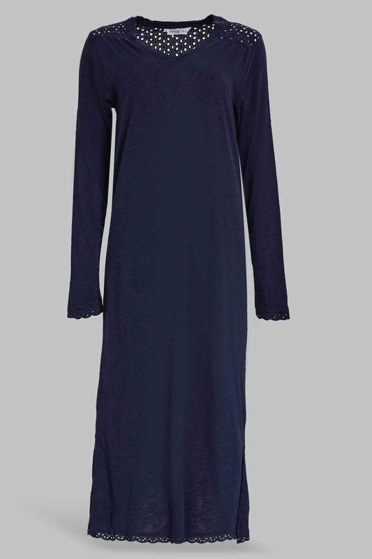 Redtag-Navy-Women-Fullsleeve-Solid-Nightgown-Category:Nightgowns,-Colour:Navy,-Deals:New-In,-Filter:Women's-Clothing,-New-In-Women-APL,-Non-Sale,-Section:Women,-W22A,-Women-Nightgowns--