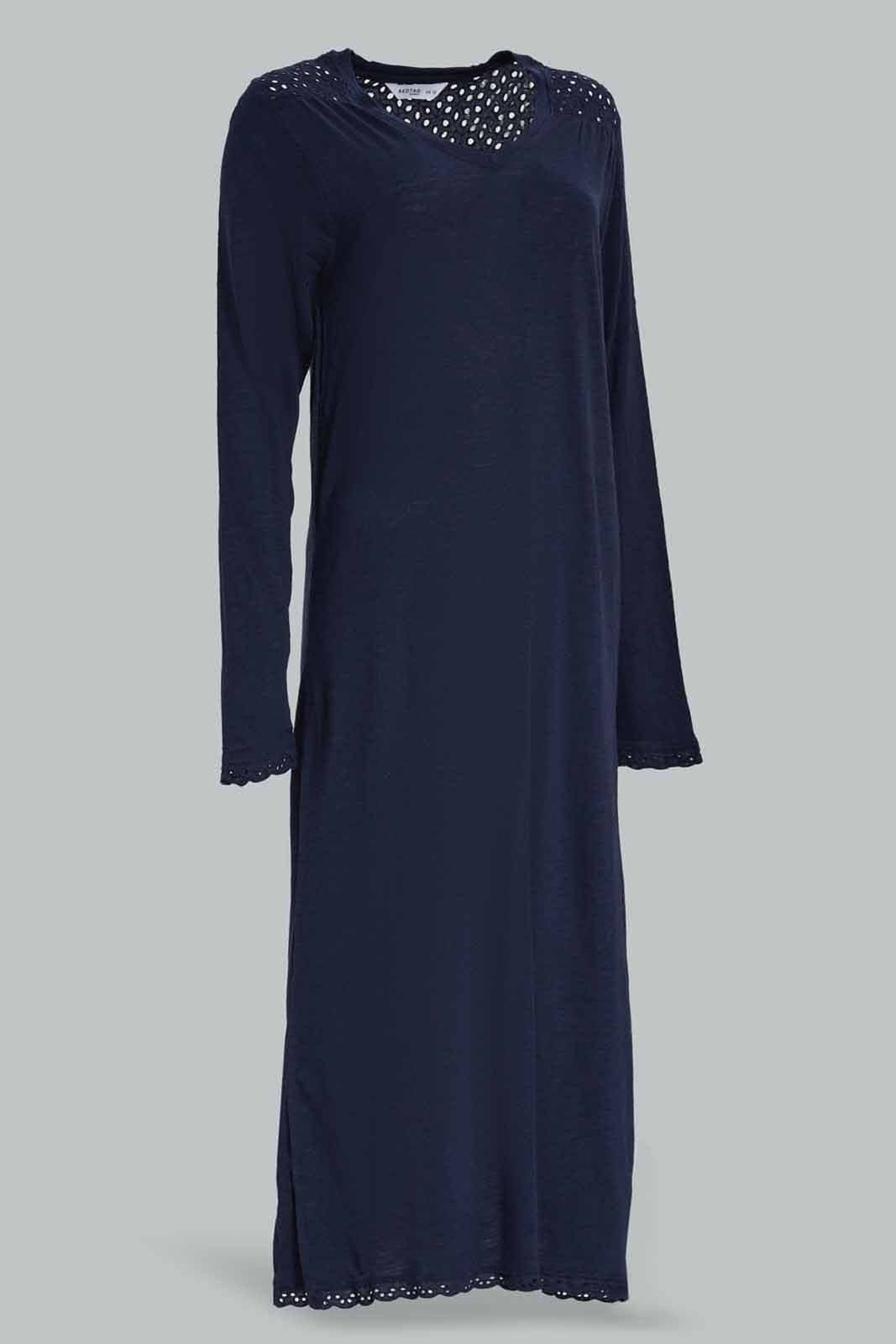 Redtag-Navy-Women-Fullsleeve-Solid-Nightgown-Category:Nightgowns,-Colour:Navy,-Deals:New-In,-Filter:Women's-Clothing,-New-In-Women-APL,-Non-Sale,-Section:Women,-W22A,-Women-Nightgowns--