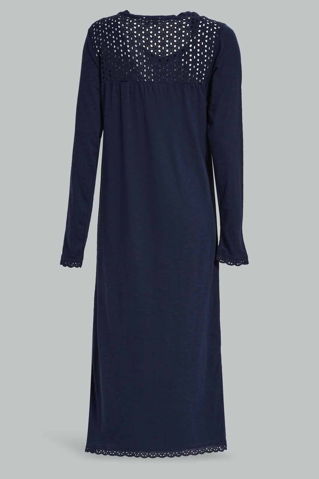Redtag-Navy-Women-Fullsleeve-Solid-Nightgown-Category:Nightgowns,-Colour:Navy,-Deals:New-In,-Filter:Women's-Clothing,-New-In-Women-APL,-Non-Sale,-Section:Women,-W22A,-Women-Nightgowns--