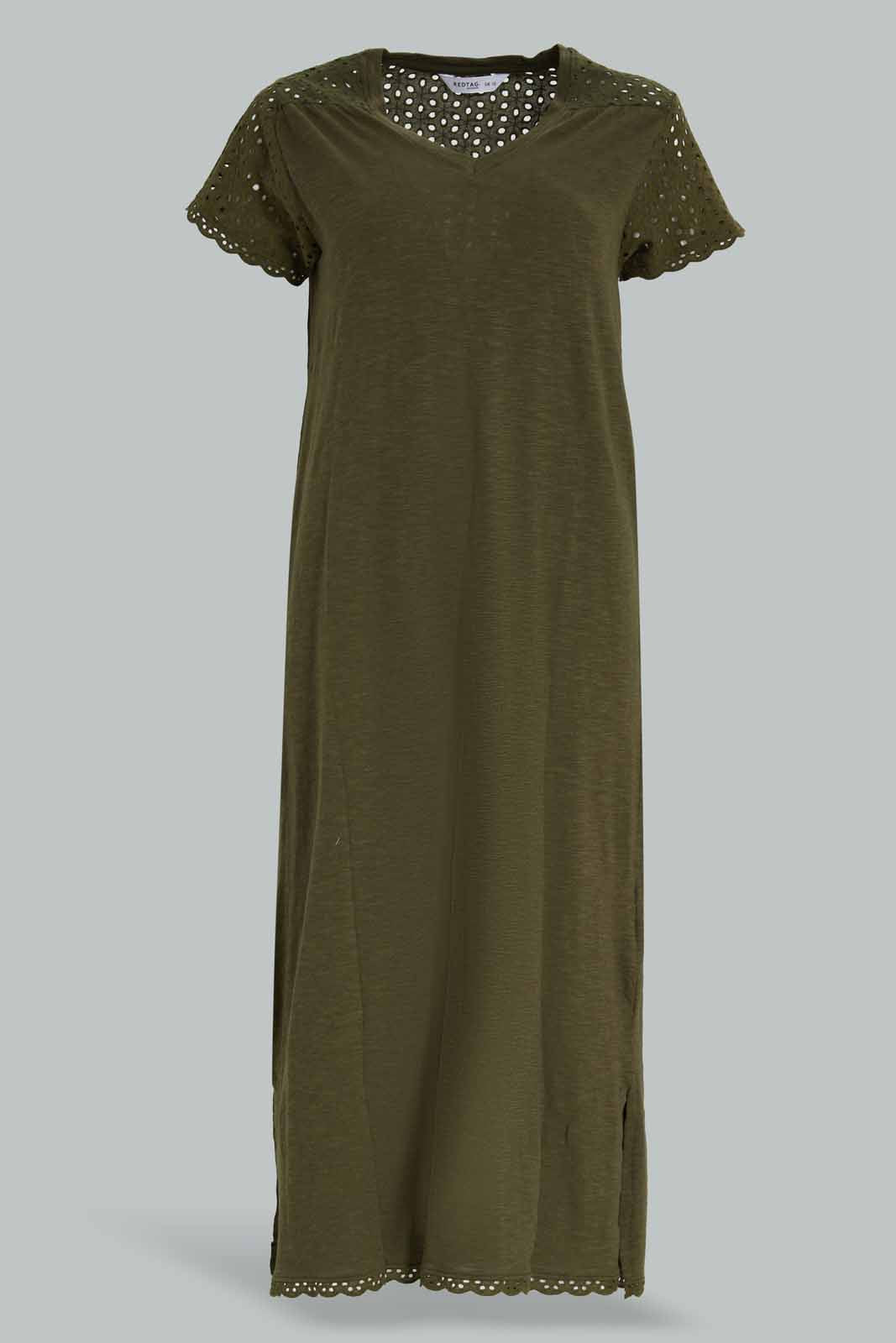 Redtag-Olive-Women-Shortsleeve-Solid-Nightgown-Category:Nightgowns,-Colour:Olive,-Deals:New-In,-Filter:Women's-Clothing,-New-In-Women-APL,-Non-Sale,-Section:Women,-W22A,-Women-Nightgowns--