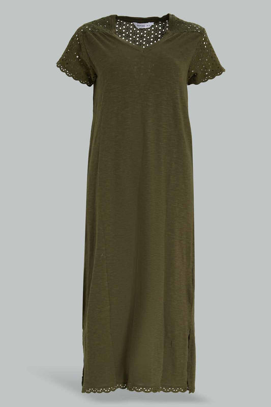 Redtag-Olive-Women-Shortsleeve-Solid-Nightgown-Category:Nightgowns,-Colour:Olive,-Deals:New-In,-Filter:Women's-Clothing,-New-In-Women-APL,-Non-Sale,-Section:Women,-W22A,-Women-Nightgowns--