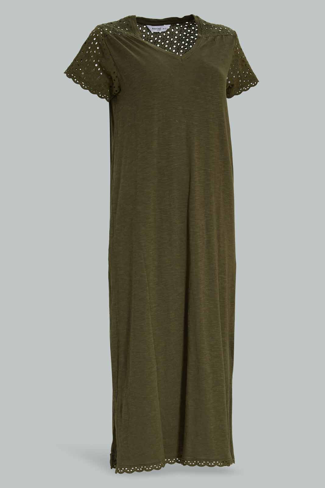 Redtag-Olive-Women-Shortsleeve-Solid-Nightgown-Category:Nightgowns,-Colour:Olive,-Deals:New-In,-Filter:Women's-Clothing,-New-In-Women-APL,-Non-Sale,-Section:Women,-W22A,-Women-Nightgowns--