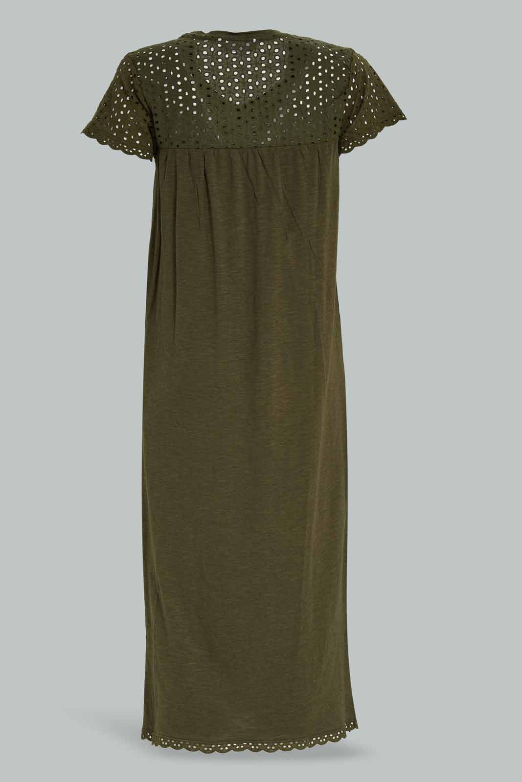 Redtag-Olive-Women-Shortsleeve-Solid-Nightgown-Category:Nightgowns,-Colour:Olive,-Deals:New-In,-Filter:Women's-Clothing,-New-In-Women-APL,-Non-Sale,-Section:Women,-W22A,-Women-Nightgowns--