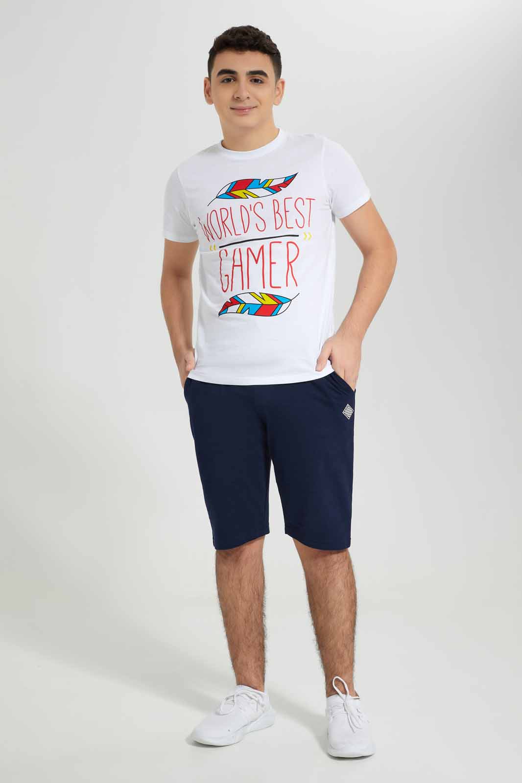 Redtag-White-Worlds-Best-Gamer-Graphic-Tee-BSR-T-Shirts,-Category:T-Shirts,-Colour:White,-Deals:New-In,-Filter:Senior-Boys-(8-to-14-Yrs),-New-In-BSR-APL,-Non-Sale,-Section:Boys-(0-to-14Yrs),-TBL,-W22A-Senior-Boys-9 to 14 Years