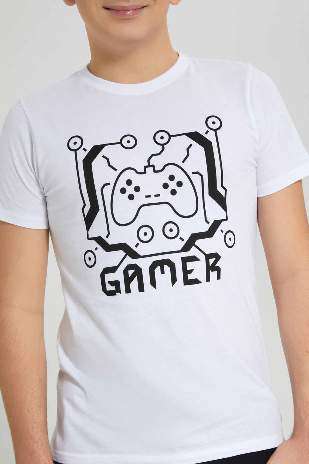 Redtag-White-Gamer-Graphic-Tee-BSR-T-Shirts,-Category:T-Shirts,-Colour:White,-Deals:New-In,-Filter:Senior-Boys-(8-to-14-Yrs),-New-In-BSR-APL,-Non-Sale,-Section:Boys-(0-to-14Yrs),-TBL,-W22A-Senior-Boys-9 to 14 Years