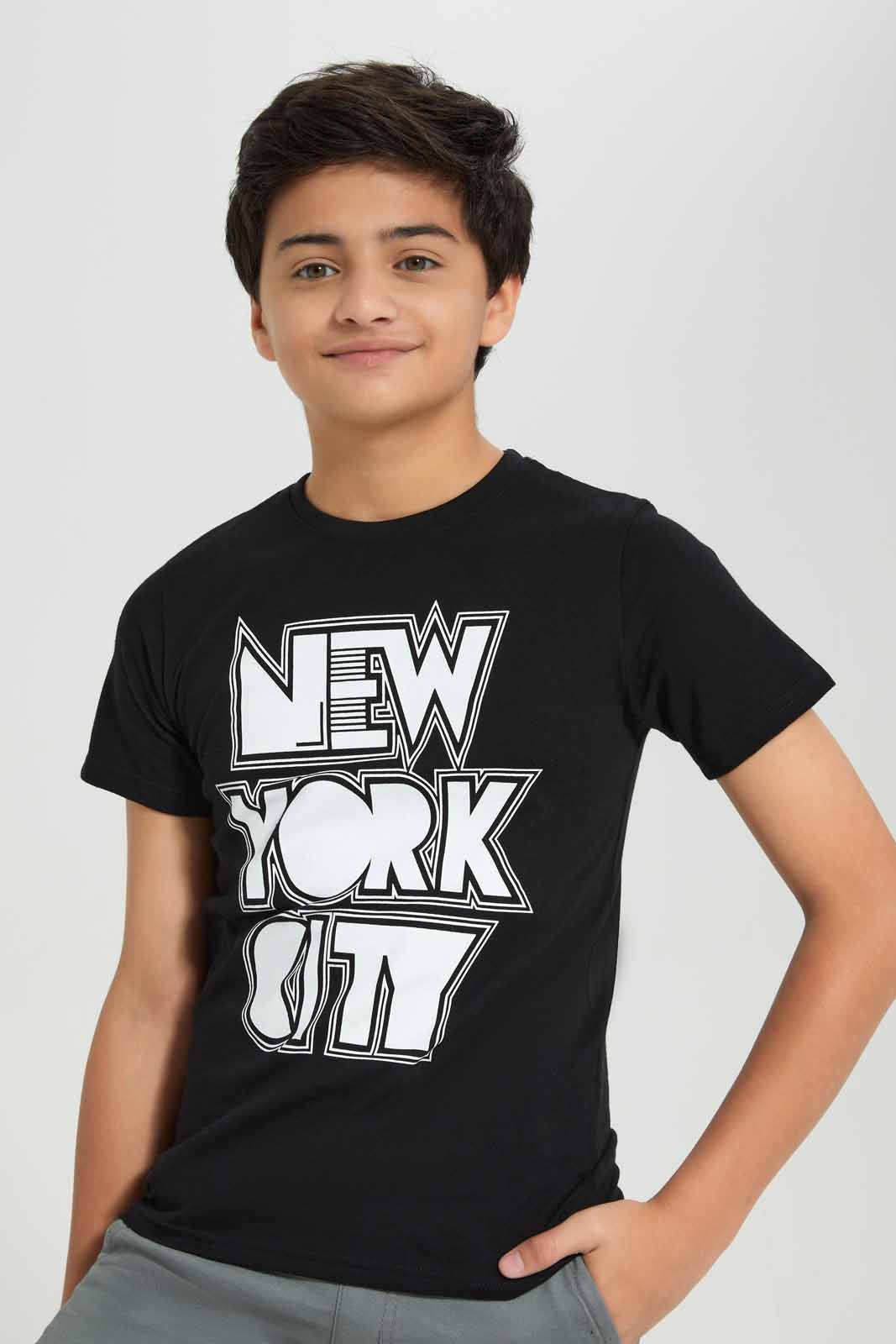 Redtag-Black-New-York-City-Graphic-Tee-BSR-T-Shirts,-Category:T-Shirts,-Colour:Black,-Deals:New-In,-Filter:Senior-Boys-(8-to-14-Yrs),-New-In-BSR-APL,-Non-Sale,-Section:Boys-(0-to-14Yrs),-TBL,-W22A-Senior-Boys-9 to 14 Years
